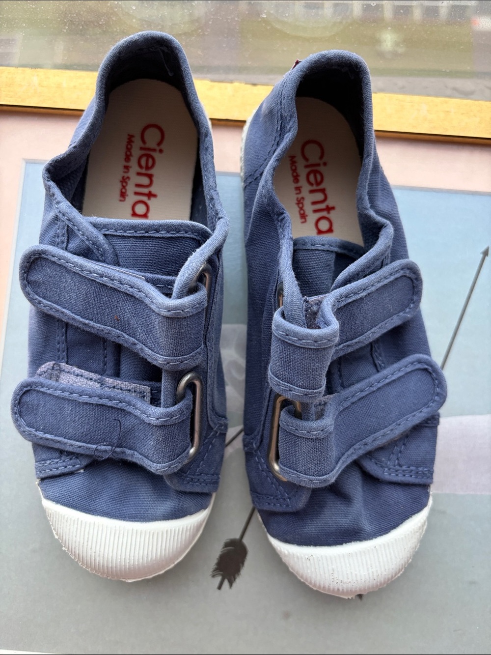 Cienta Blue Canvas Kids Velcro Sneakers